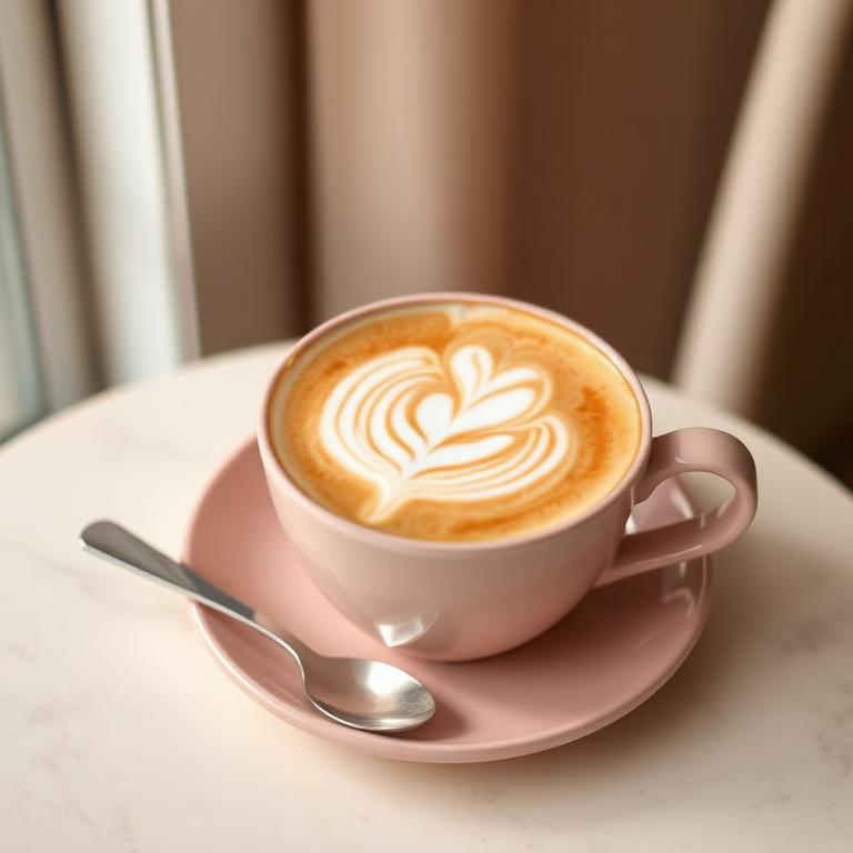Latte art en taza rosa